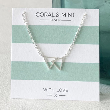 Double Triangle Necklace  Coral and Mint